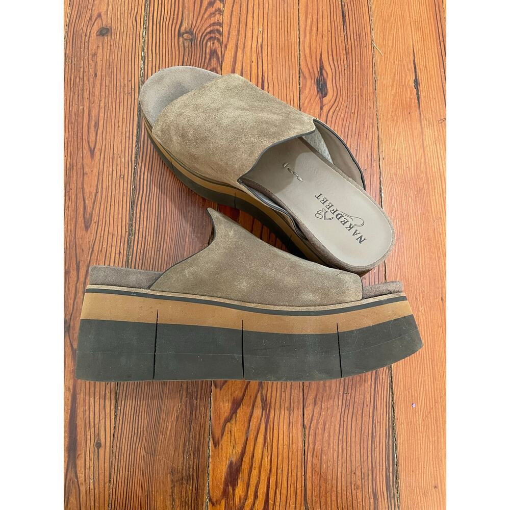 Naked Feet Flow Suede Platform Slides Taupe Brown Womens 7.5 Boho